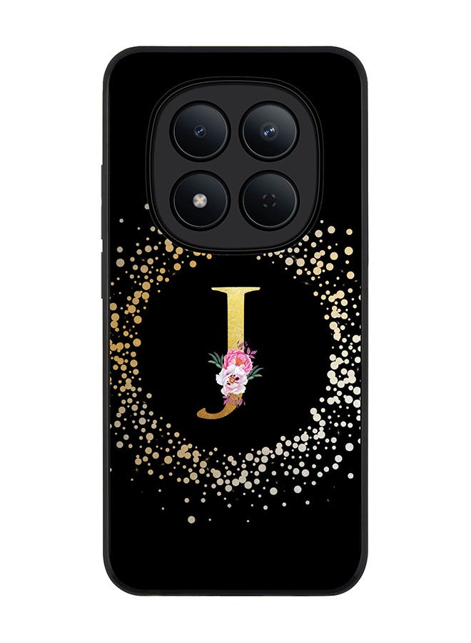 For Xiaomi Redmi Note 15 Pro 5G Case,Slim fit Camera Protection, Shockproof Thin Phone cover  - Custom Monogram Floral - J ( Black )