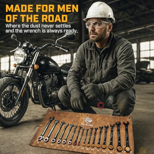 ironcube Ratcheting Wrench Set For Men: 16-Piece Metric & SAE - Black Chrome Vanadium - Including Water-Resistant Wax Canva Bag - for Automotive Repair - Image 2