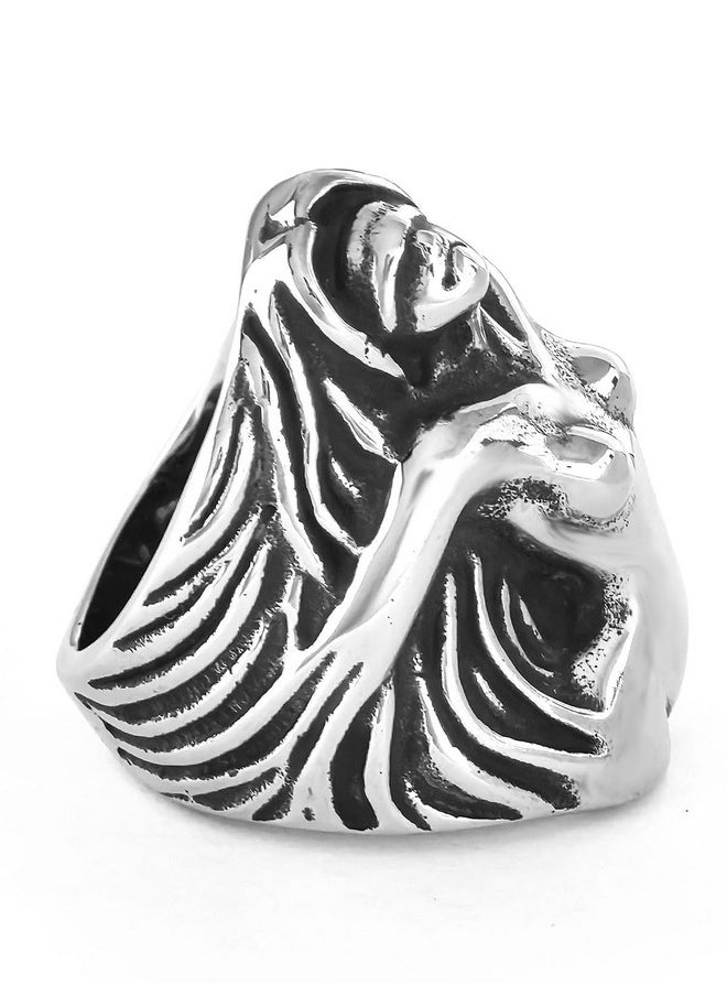 JAJAFOOK Gothic Biker Angel Rings For Men Vintage Heavy Stainless Steel Goddess Biker Womens Body Ring For Medusa Color Silver  - Image 3