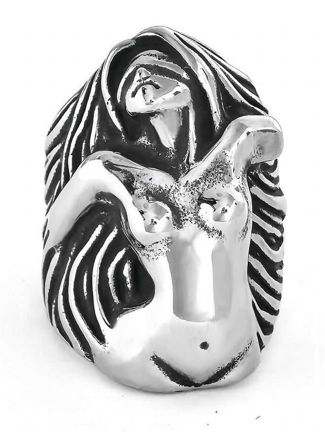 JAJAFOOK Gothic Biker Angel Rings For Men Vintage Heavy Stainless Steel Goddess Biker Womens Body Ring For Medusa Color Silver  - Image 2