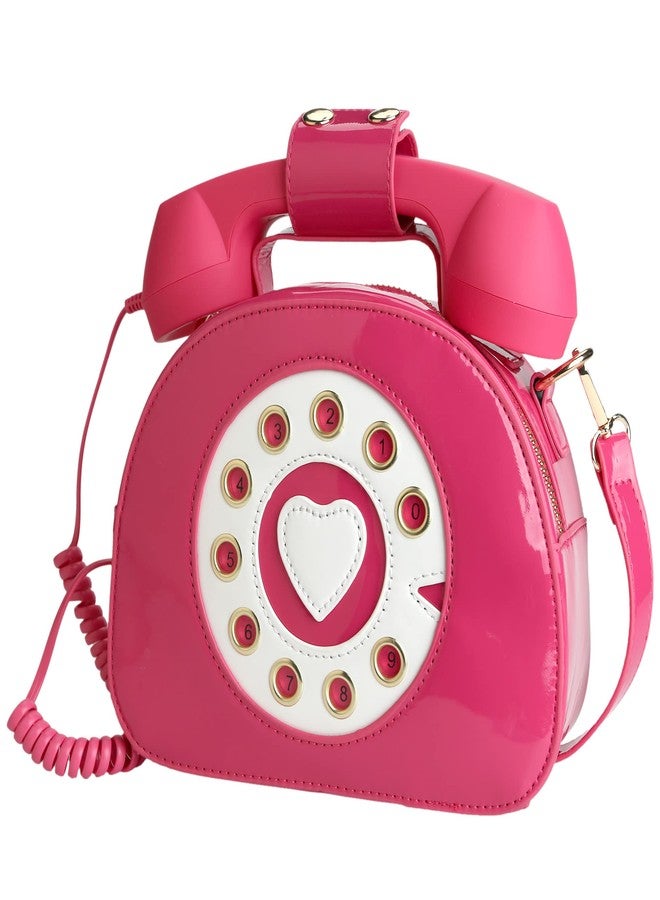 QiMing Retro dial telephone Crossbody Shoulder Bag,Pu Movable microphone Purse for Women(Rose Pink) - Image 2