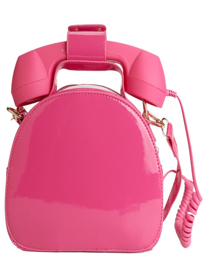 QiMing Retro dial telephone Crossbody Shoulder Bag,Pu Movable microphone Purse for Women(Rose Pink) - Image 4