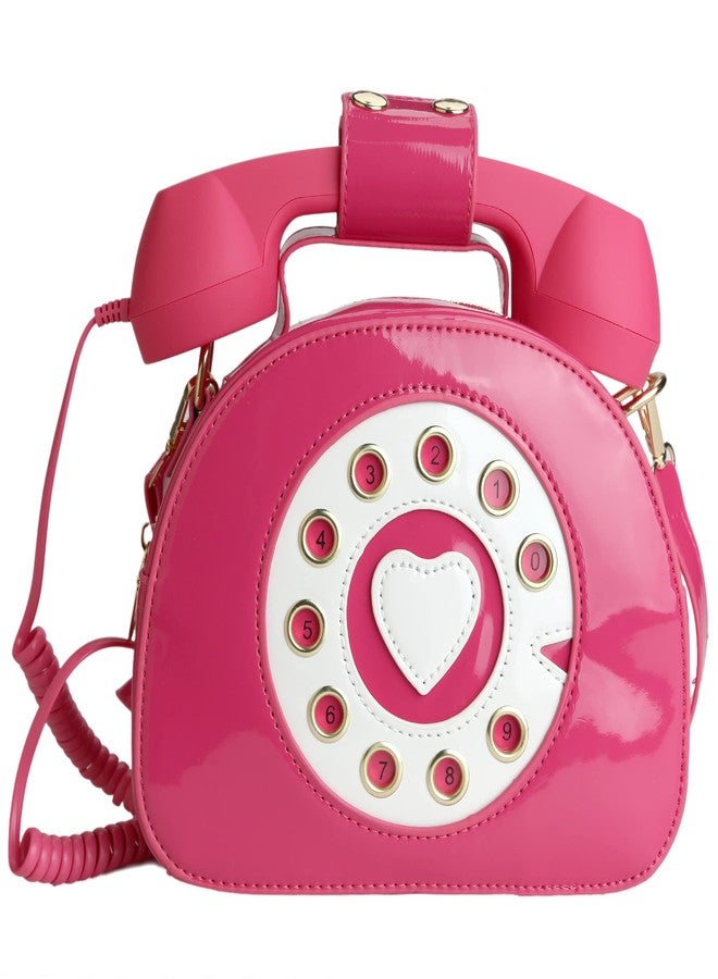 QiMing Retro dial telephone Crossbody Shoulder Bag,Pu Movable microphone Purse for Women(Rose Pink) - Image 1