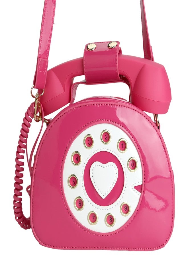 QiMing Retro dial telephone Crossbody Shoulder Bag,Pu Movable microphone Purse for Women(Rose Pink) - Image 5