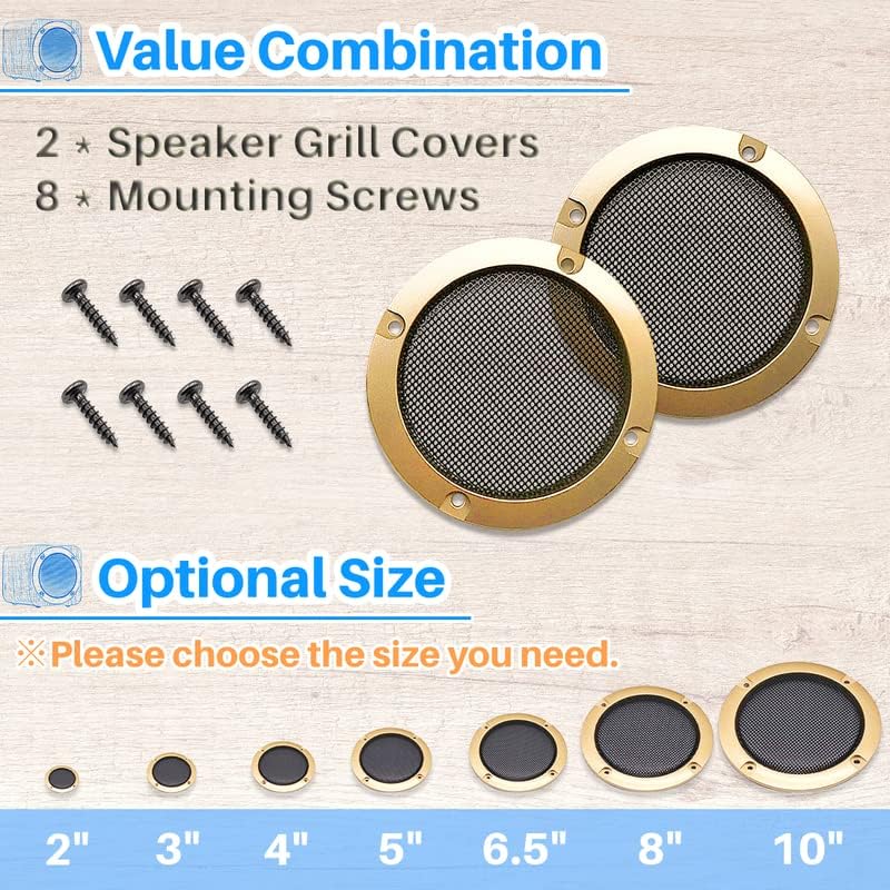 Kalevel 2 Pcs 6.5 Inch Speaker Grill Cover Mesh Grill Metal Speaker Grill Covers Protective for Car Subwoofer with Mounting Screws Gold - Image 5