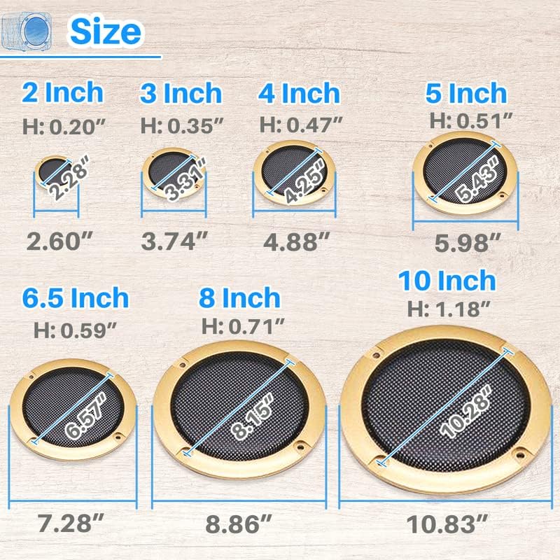 Kalevel 2 Pcs 6.5 Inch Speaker Grill Cover Mesh Grill Metal Speaker Grill Covers Protective for Car Subwoofer with Mounting Screws Gold - Image 4