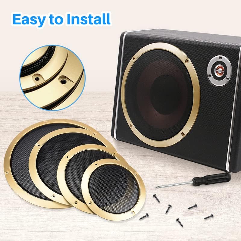 Kalevel 2 Pcs 6.5 Inch Speaker Grill Cover Mesh Grill Metal Speaker Grill Covers Protective for Car Subwoofer with Mounting Screws Gold - Image 2