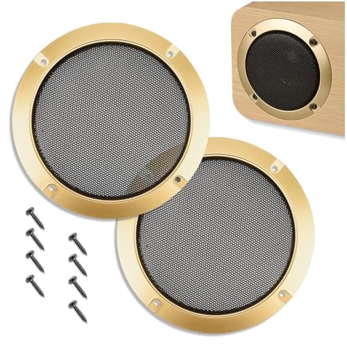 Kalevel 2 Pcs 6.5 Inch Speaker Grill Cover Mesh Grill Metal Speaker Grill Covers Protective for Car Subwoofer with Mounting Screws Gold - Image 1