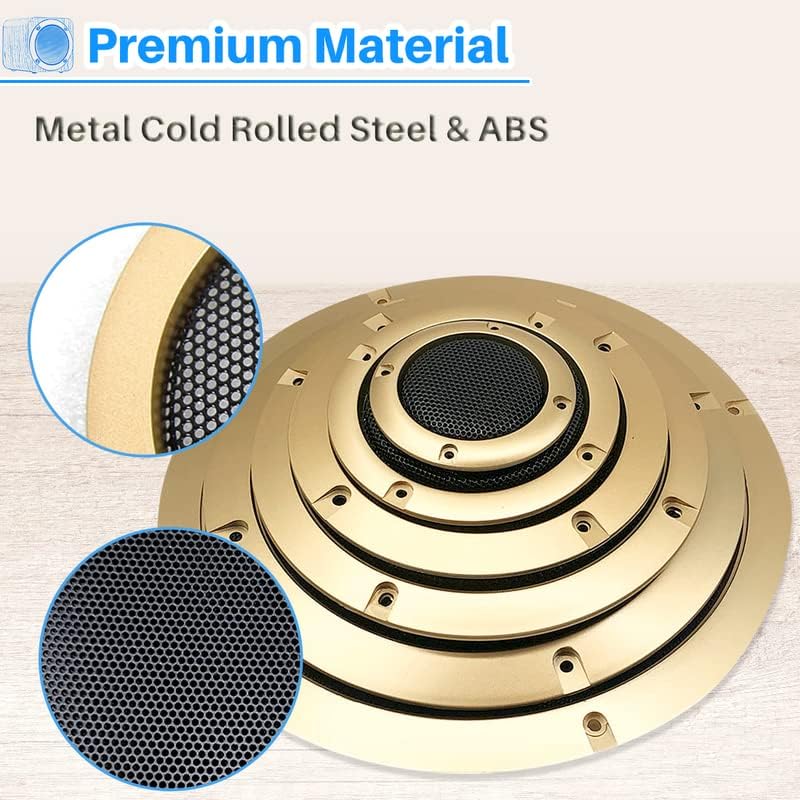 Kalevel 2 Pcs 6.5 Inch Speaker Grill Cover Mesh Grill Metal Speaker Grill Covers Protective for Car Subwoofer with Mounting Screws Gold - Image 3