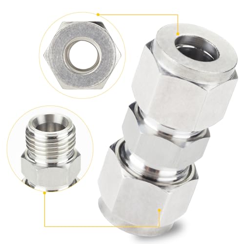 Yoebor Metalwork 304 Stainless Steel Compression Tube Fitting, Union, 3/8" OD x 3/8" OD (2 Pcs) - Image 5