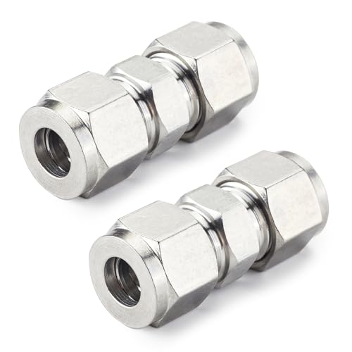 Yoebor Metalwork 304 Stainless Steel Compression Tube Fitting, Union, 3/8" OD x 3/8" OD (2 Pcs) - Image 1
