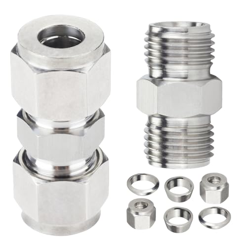 Yoebor Metalwork 304 Stainless Steel Compression Tube Fitting, Union, 3/8" OD x 3/8" OD (2 Pcs) - Image 4