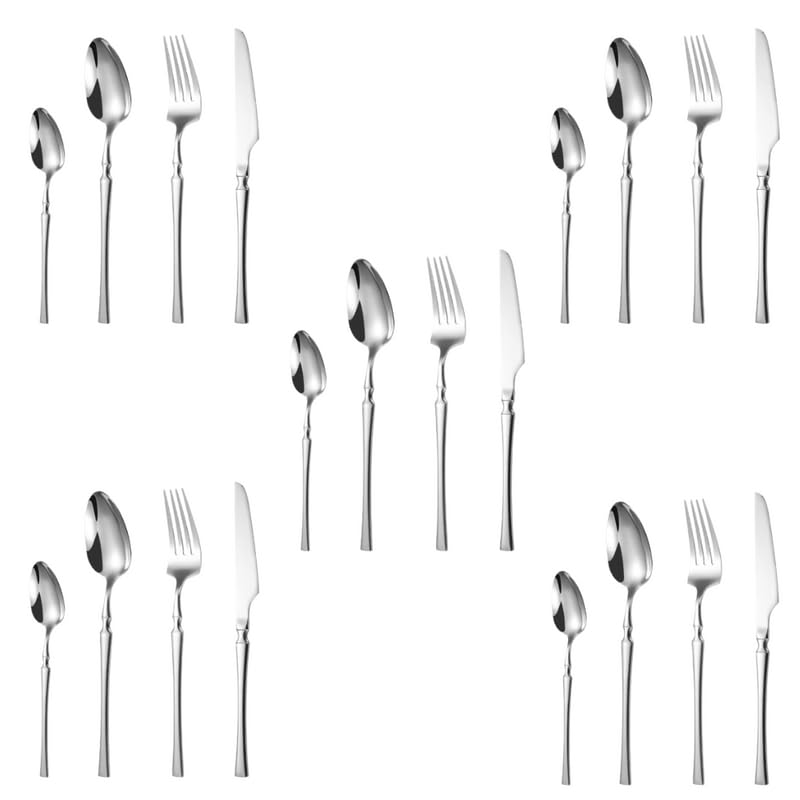 VIKIJO Set of 20Silver Cutlery Set Reusable Spoon Set Premium Stainless Steel Cutlery Set Portable Tableware Men Women Office Home School KidsSet of 205 Spoon 5 Fork 5 Knife 5 TeaSpoon