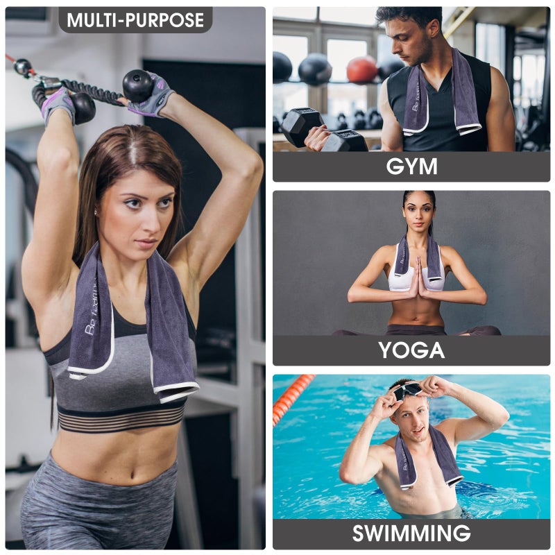 Xoofewal Microfiber Gym Towels Set for Sports Fitness, Yoga, Workout, Swimming, Soft and Quick-Drying Gym Towels for Gym Bag (3 Pack, Blue+Grey+Purple) - Image 4