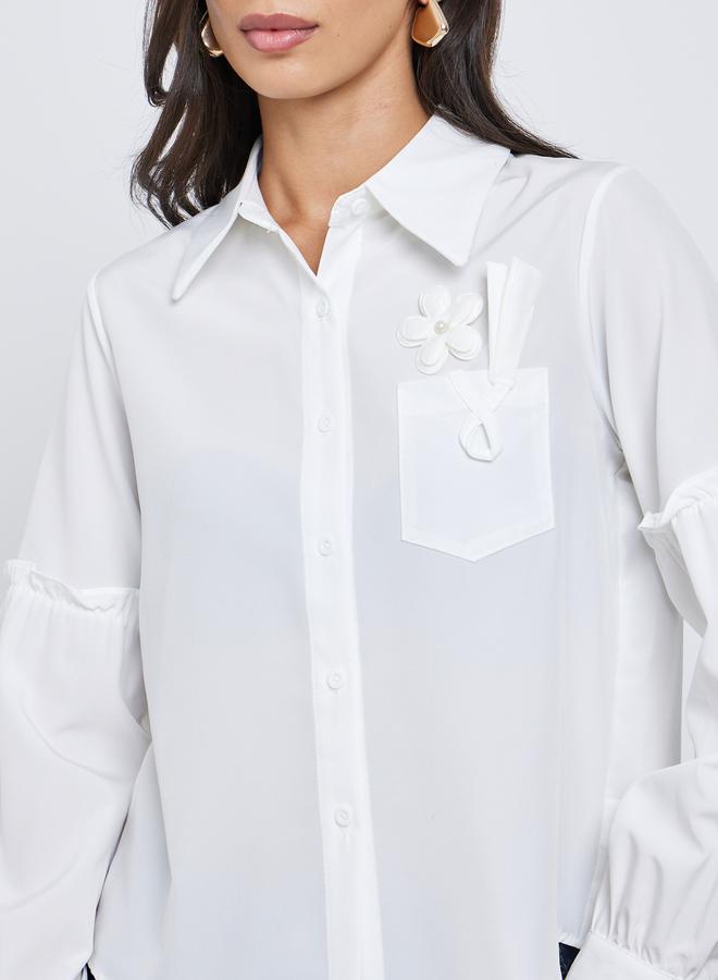 Styli White Applique Pocket Detail Casual Shirt - Image 3