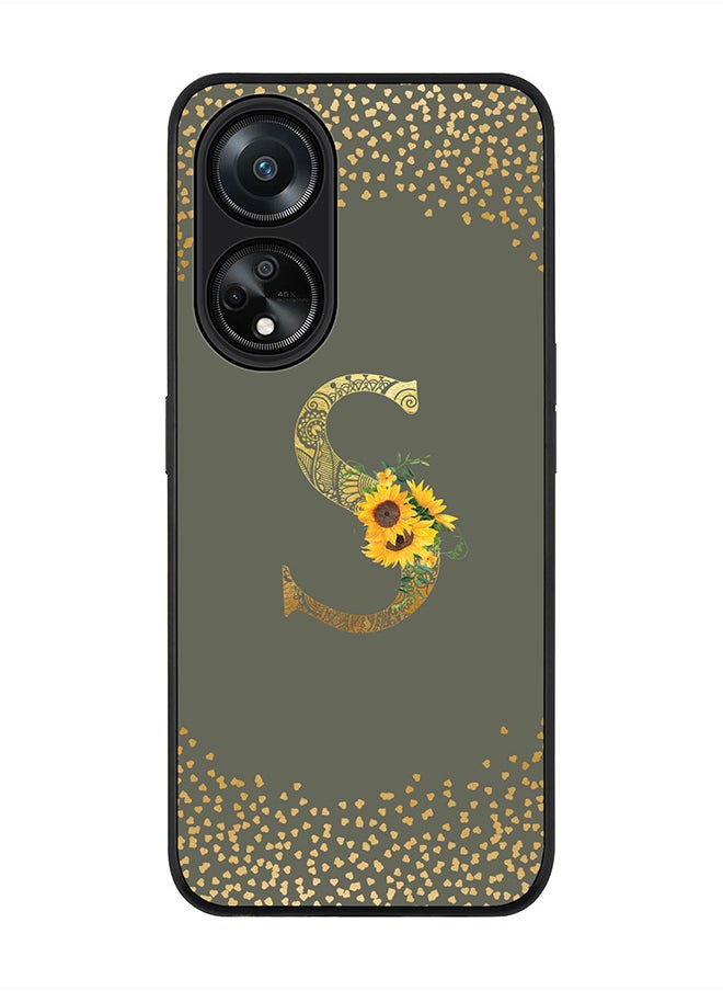 Stylizedd Rugged Black edge case for Oppo A98 5G, Slim fit Thin Cover- Custom Monogram Initial Letter Floral Pattern Alphabet-S  (Olive Green )  - Image 1