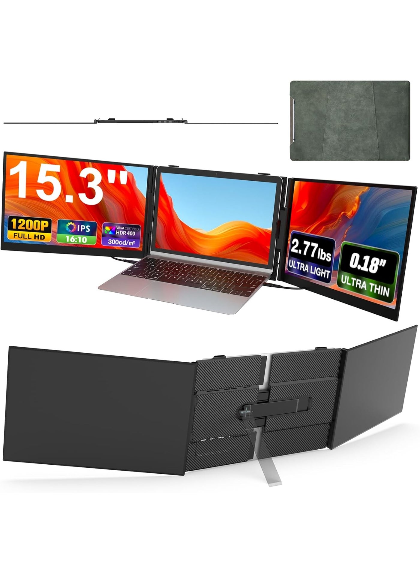 Ultra-Thin Laptop Screen Extender 15.3" FHD 1200P Portable Monitor, Dual Screen Productivity Display, Plug & Play for 14"–17.3" Laptops