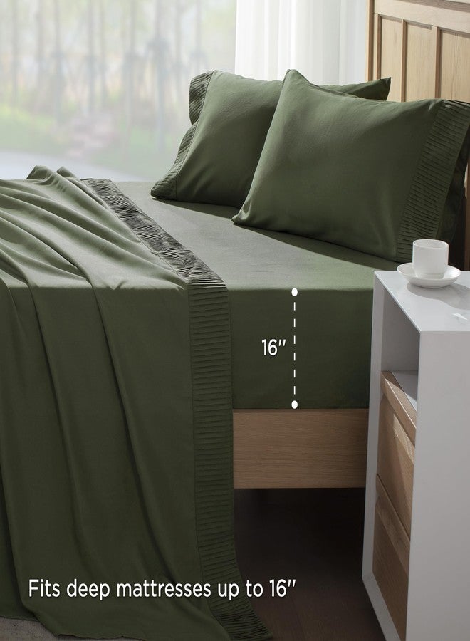 Andency California King Sheet Sets 4 Pieces, Dark Olive Green Super Soft Sheets for Cal King Size Bed, Microfiber Deep Pocket Up to 16", Hotel Luxury Breathable & Cooling Bed Sheet Set - Image 4