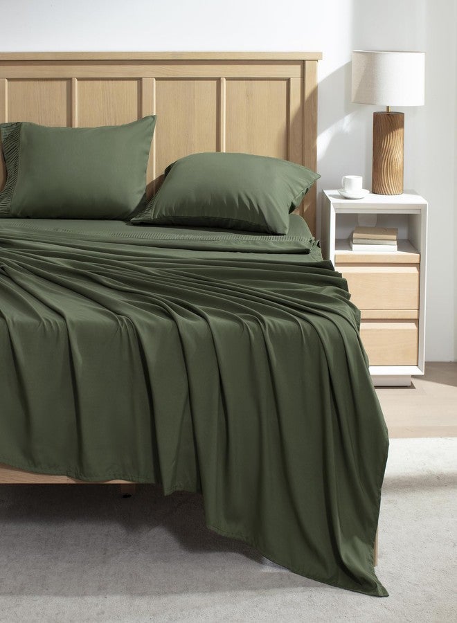 Andency California King Sheet Sets 4 Pieces, Dark Olive Green Super Soft Sheets for Cal King Size Bed, Microfiber Deep Pocket Up to 16", Hotel Luxury Breathable & Cooling Bed Sheet Set - Image 2
