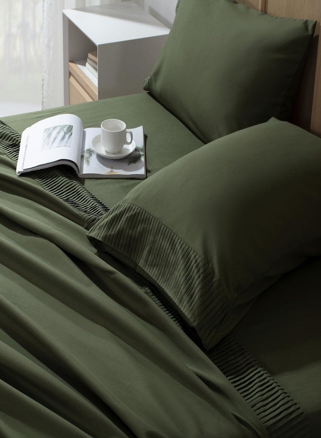 Andency California King Sheet Sets 4 Pieces, Dark Olive Green Super Soft Sheets for Cal King Size Bed, Microfiber Deep Pocket Up to 16", Hotel Luxury Breathable & Cooling Bed Sheet Set - Image 3