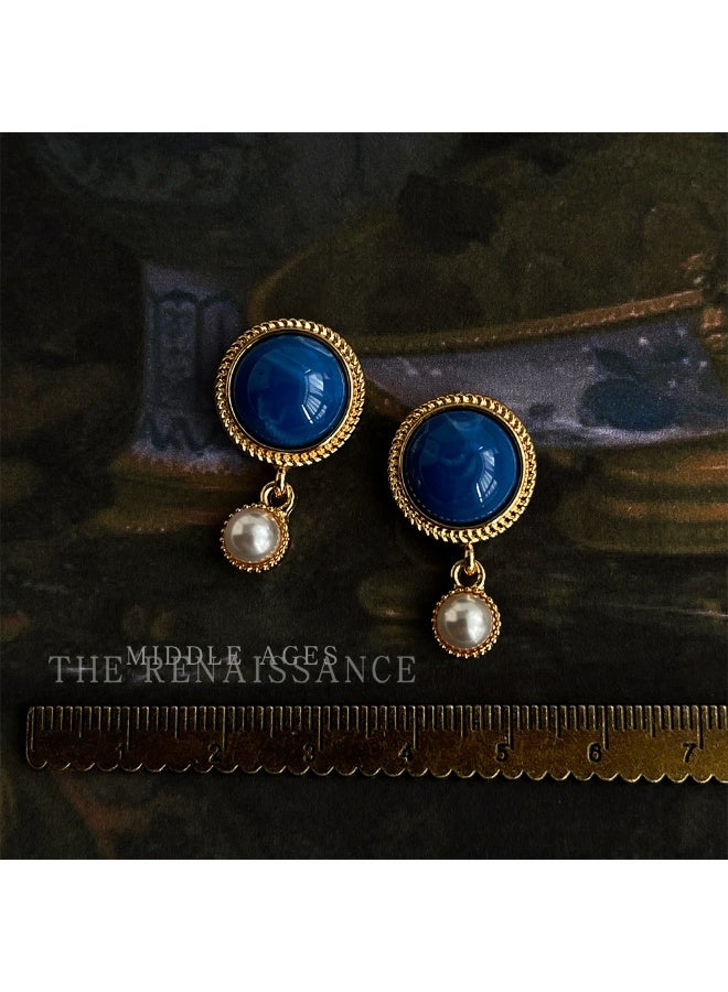 "The Blue Danube" Vintage Court-Style Blue Lace Agate & Pearl Earrings | French Elegance Heirloom Ear Jewelry - Image 2