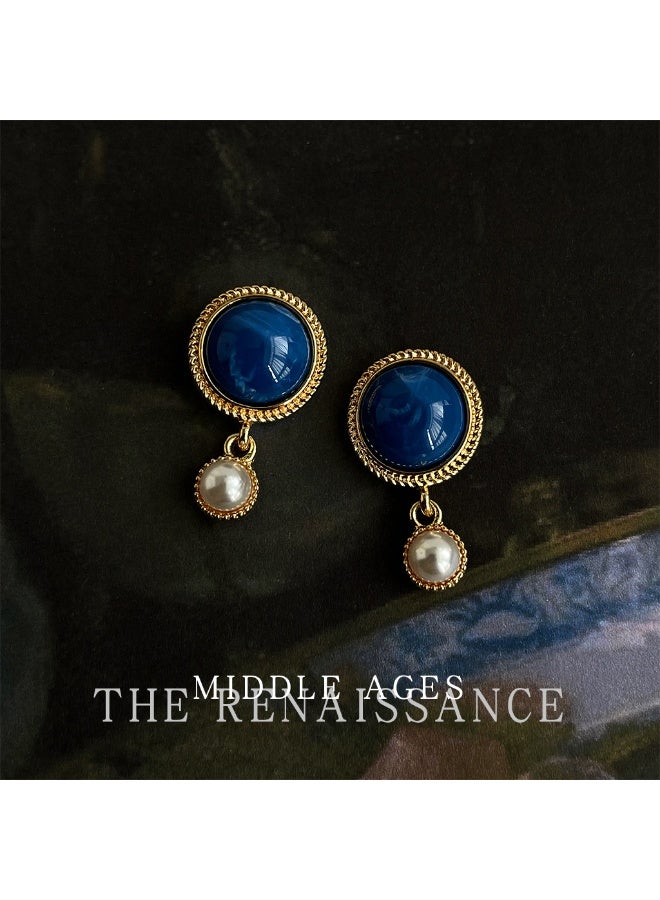 "The Blue Danube" Vintage Court-Style Blue Lace Agate & Pearl Earrings | French Elegance Heirloom Ear Jewelry - Image 3