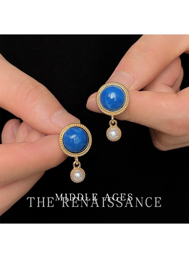 "The Blue Danube" Vintage Court-Style Blue Lace Agate & Pearl Earrings | French Elegance Heirloom Ear Jewelry - Image 4