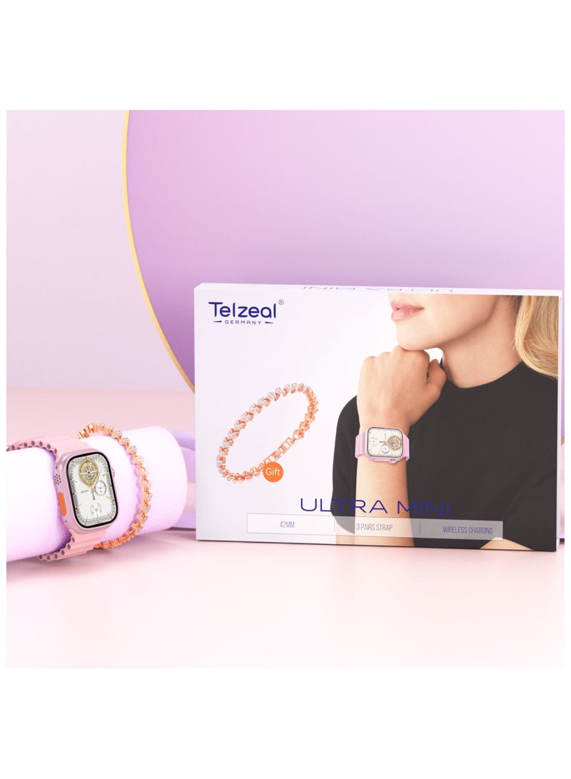 Ultra Mini 38MM Ladies Smart Watch, 3 Pairs of Stylish Straps, Wireless Charging, Android and iOS Compatibility, with , Free Gift Bracelet , Perfect Gift for Ladies