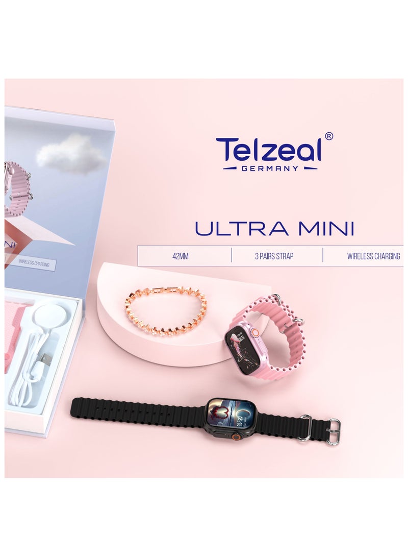 Ultra Mini 38MM Ladies Smart Watch, 3 Pairs of Stylish Straps, Wireless Charging, Android and iOS Compatibility, with , Free Gift Bracelet , Perfect Gift for Ladies