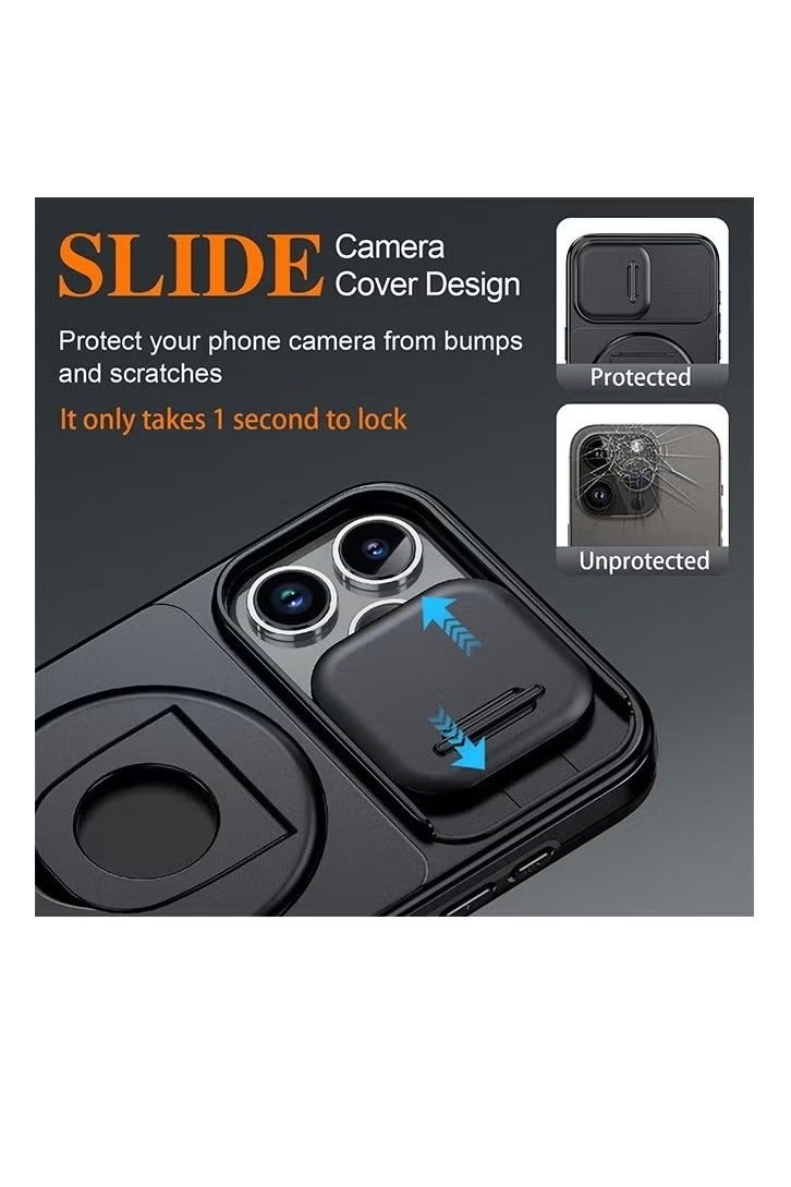 iPhone 16 Pro Max Case Cover with360°Rotatable Magnetic Ring , Slide Camera Lens ,Kickstand, Rugged Grade Shockproof Case for iPhone 16 Pro Max ,Black - Image 3