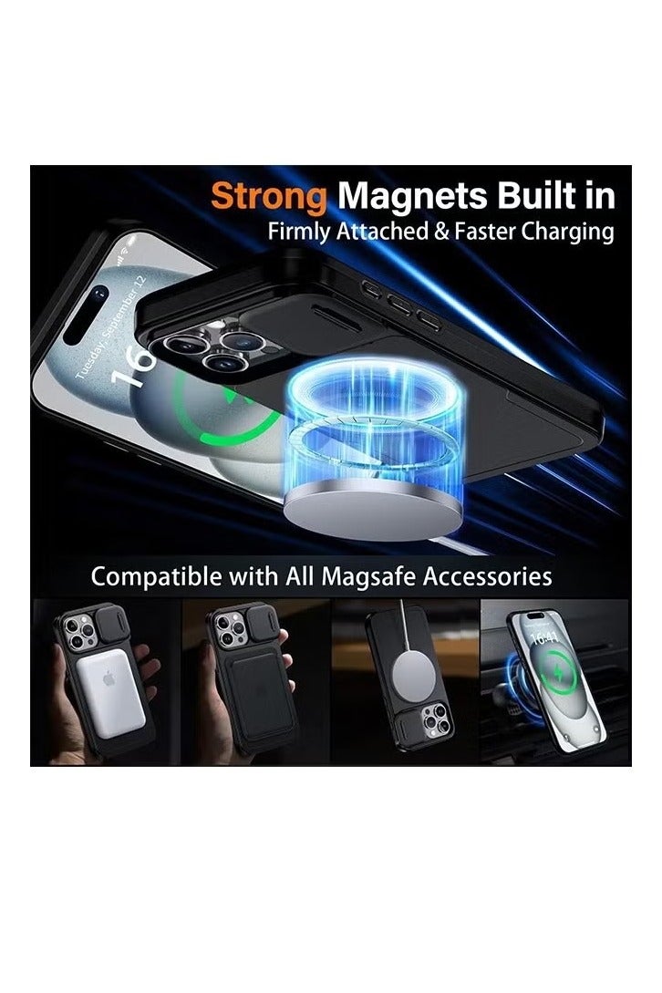 iPhone 16 Pro Max Case Cover with360°Rotatable Magnetic Ring , Slide Camera Lens ,Kickstand, Rugged Grade Shockproof Case for iPhone 16 Pro Max ,Black - Image 5