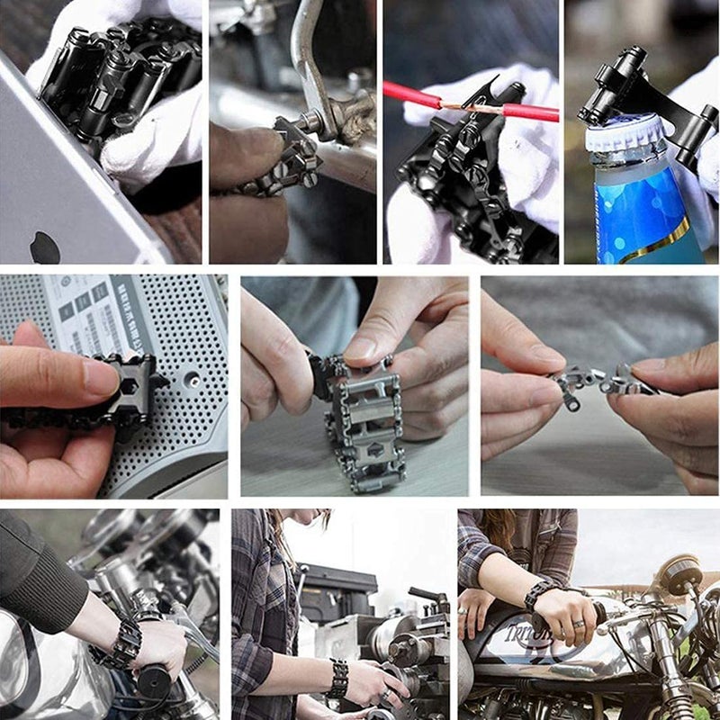 Lemasa Multitool Bracelet 29 in 1, 22cm Stainless Steel, Multi Tool Bracelet for Men Outdoor Travel Watch Strap, Multifunctional Wristbands, Portable Wearable Multitool Trend Bracelet with A Pry Tool - Image 2