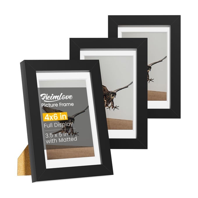 4X6 PICTURE FRAMES SET OF 3 WITH MAT TO DISPLAY 35X5 PICTUREPLASTIC BLACK PHOTO FRAME FOR POSTERDIPLOMACERTIFICATE AND DOCUMENT WITH TABLETOP AND WALL DECOR