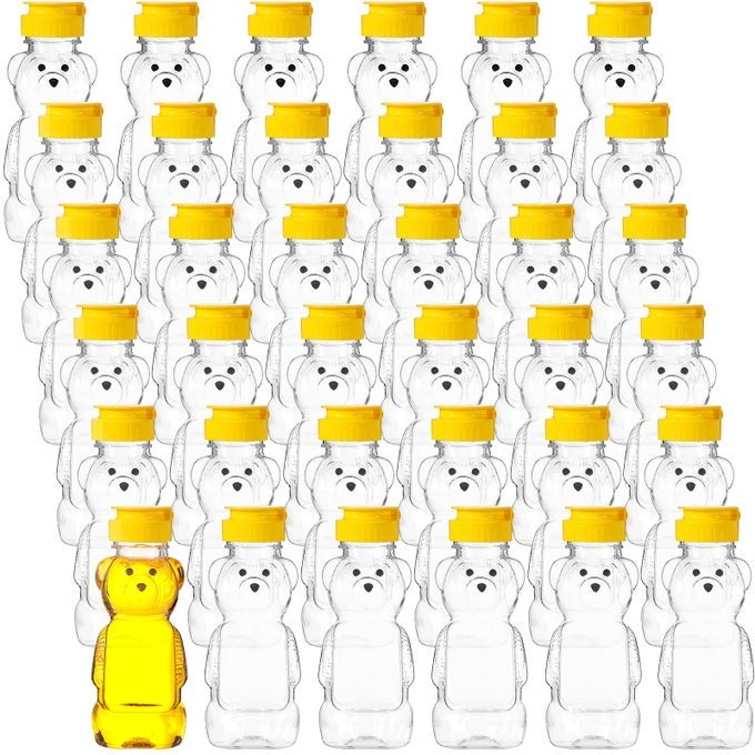 36 PCS HONEY BEAR BOTTLEPLASTIC HONEY SQUEEZE BOTTLEHONEYBEAR SQUEEZE JARSCUTE EMPTY CONTAINER WITH YELLOW FLIP LID FOR SYRUP SAUCEJUICE STORING AND DISPENSING TRANSPARENT240 ML 8 OZ