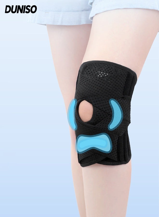 DUNISO Patella Knee Brace,Adjustable Knee Strap with Dual Strap Compression,Supported by Springs,Breathable, Anti Slip,for Relieve Knee Pain,Suitable for Running, Cycling, Football, Hiking(L) - Image 1