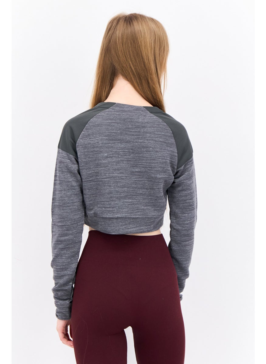 Adidas - Women Sportswear Fit Long Sleeves Outdoor Crop Top, Grey - Image 1
