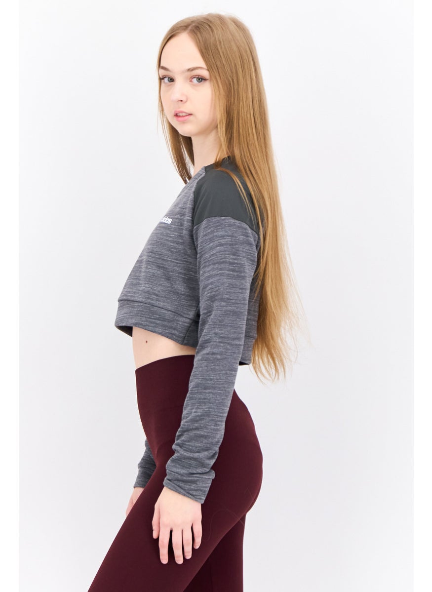 Adidas - Women Sportswear Fit Long Sleeves Outdoor Crop Top, Grey - Image 1