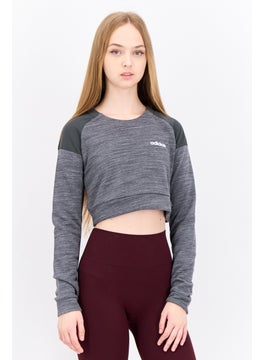Women Sportswear Fit Long Sleeves Outdoor Crop Top, Grey