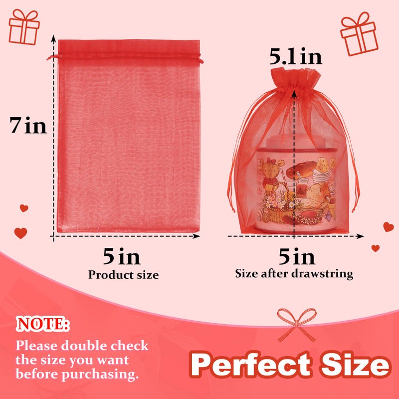 Crweety 50 Pcs Red Organza Bags 5X7 In  Small Mesh Gift Bags With Drawstring  Sheer Gift Pouch For Jewelry Candy Sachet Wedding Party Favor  Bridal Shower  Christmas Decor - Image 2