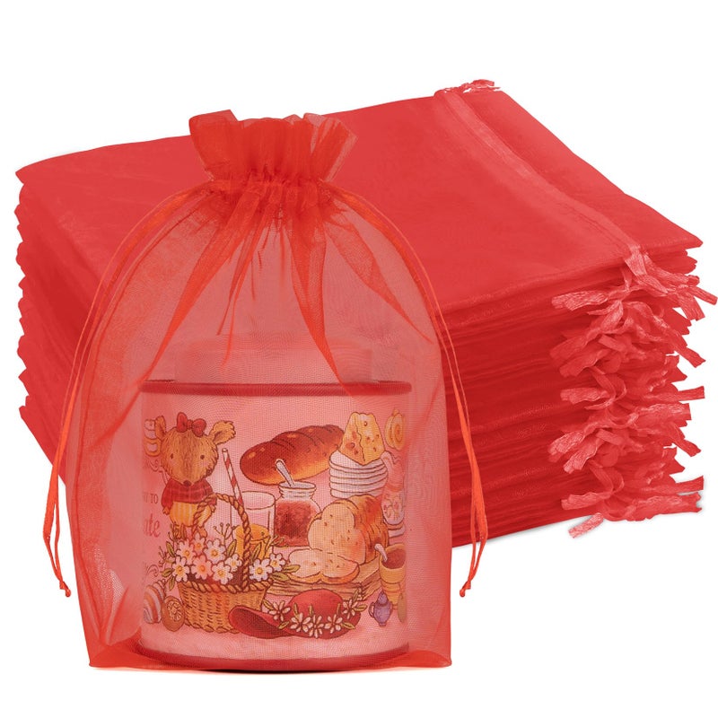 Crweety 50 Pcs Red Organza Bags 5X7 In  Small Mesh Gift Bags With Drawstring  Sheer Gift Pouch For Jewelry Candy Sachet Wedding Party Favor  Bridal Shower  Christmas Decor - Image 1