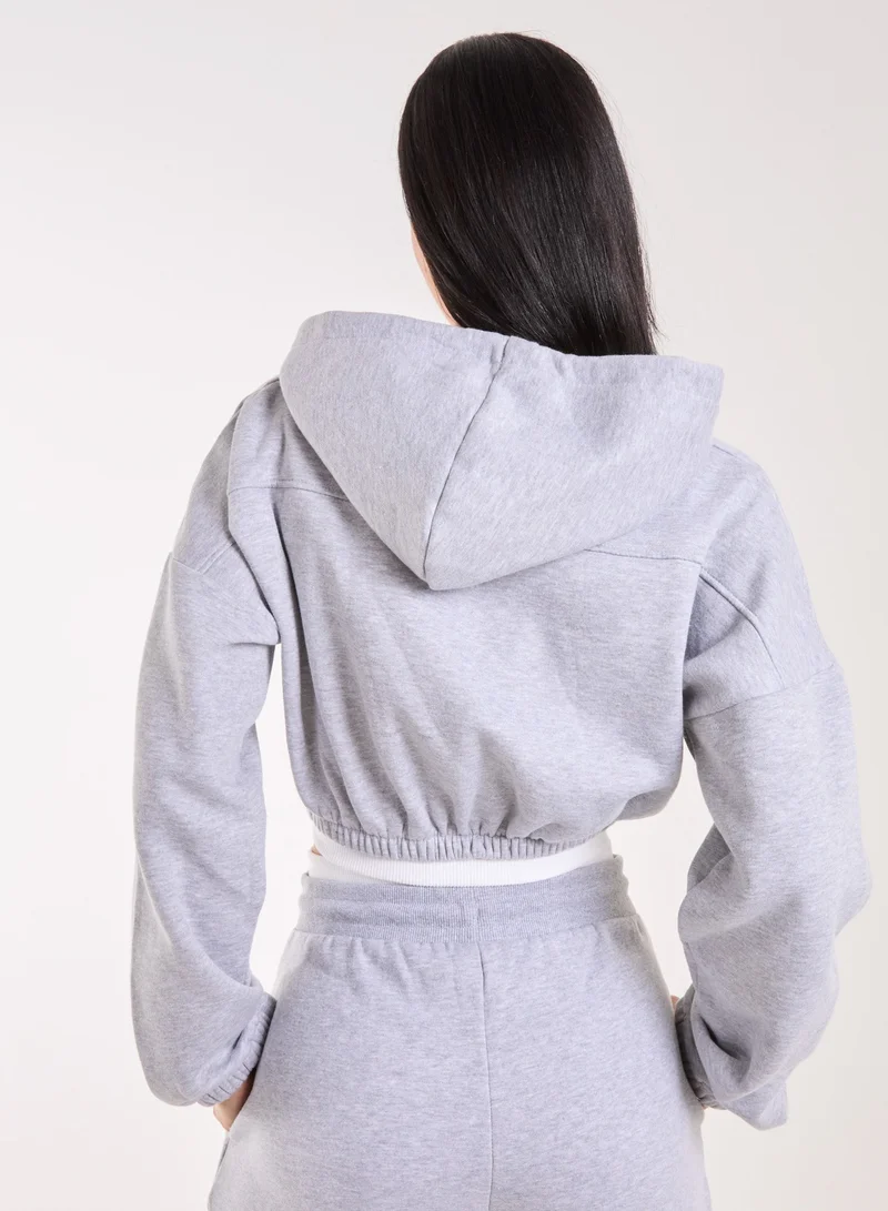 بينك فانيلا Contrast Waistband Cropped Hoodie
