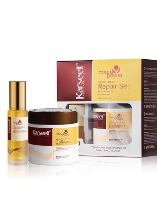 Karseell Maca essence Repair Set - Collagen Hair Mask 500ml - Maca Oil Hair Serum for Dry Damaged Hair 50ml - All Hair Types - Image 2