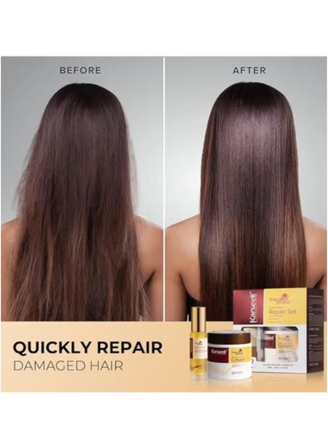 Karseell Maca essence Repair Set - Collagen Hair Mask 500ml - Maca Oil Hair Serum for Dry Damaged Hair 50ml - All Hair Types - Image 5