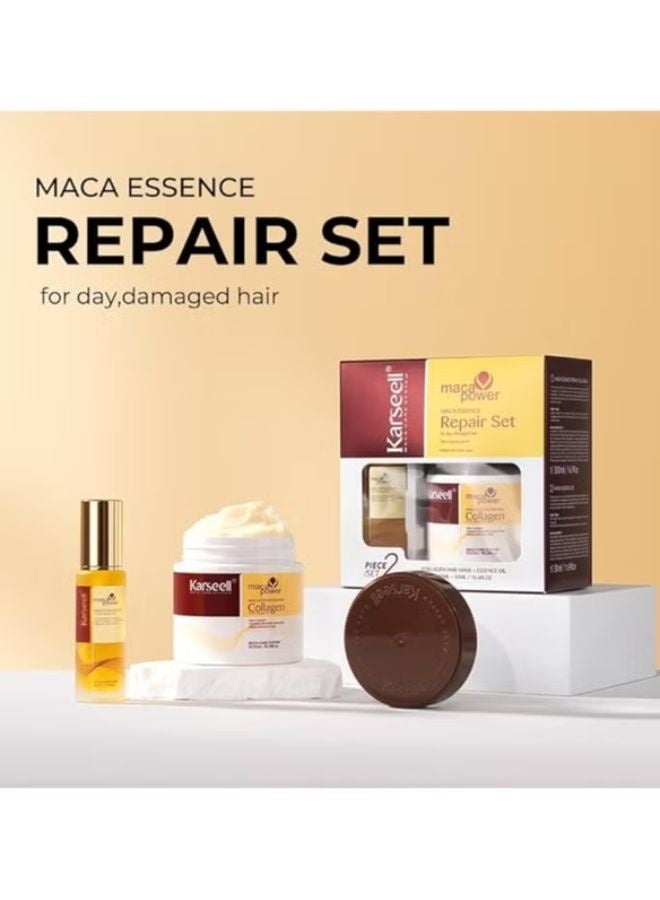 Karseell Maca essence Repair Set - Collagen Hair Mask 500ml - Maca Oil Hair Serum for Dry Damaged Hair 50ml - All Hair Types - Image 3