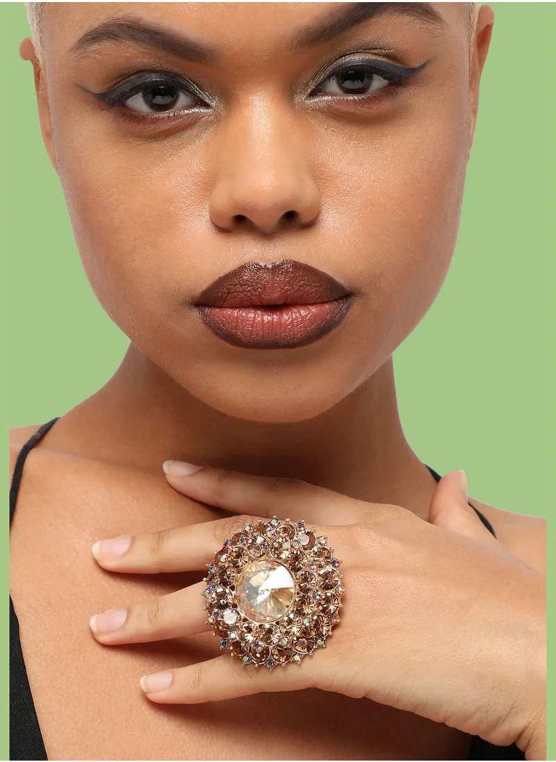 SOHI Gold Plated Party Designer Stone Ring For Women
