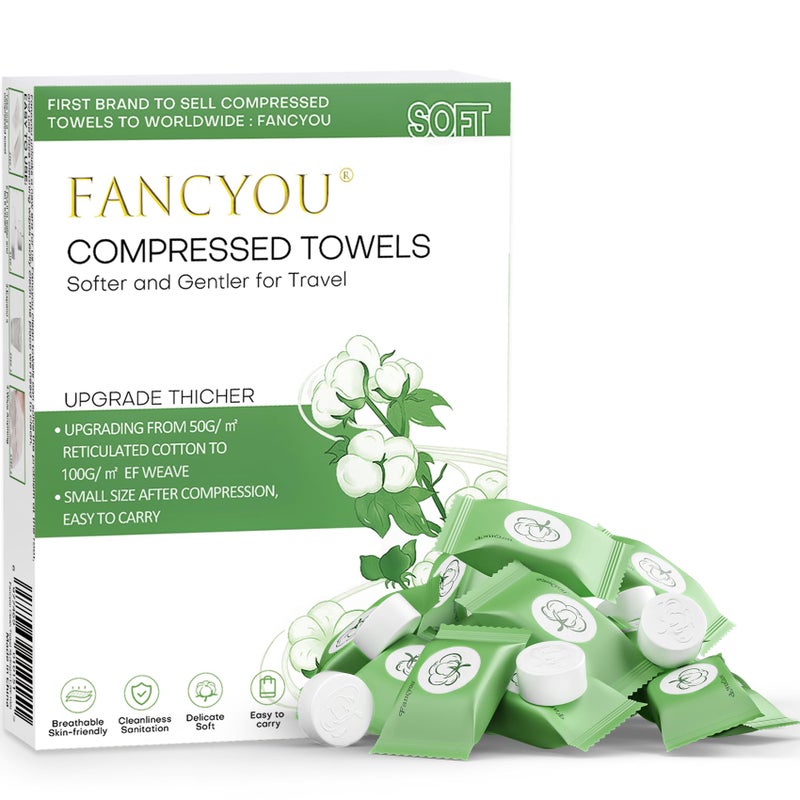 fancyou Compressed Towel 100 PCS Disposable Face Towels, Mini Portable Tablets Coin Tissue Compressed Cotton Hand Wipe Disposable Washcloths for Travel Camping Home Outdoor - Image 1