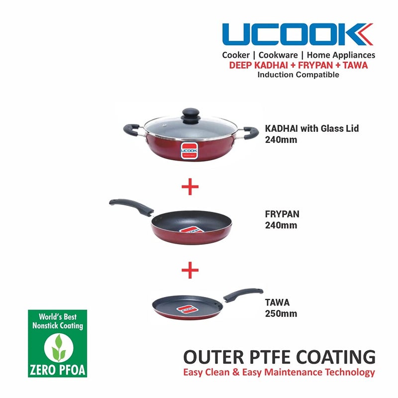 UCOOK Aluminium Non-Stick Induction Cookware Set (3+1) - Image 5