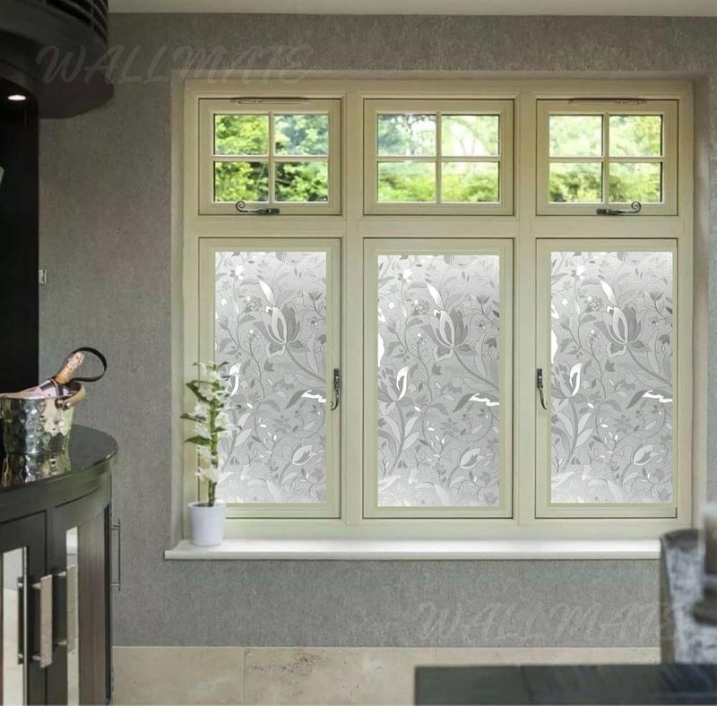 WALLMATE Frosted Vinyl Window Self Adhesive Static Cling No Glue Anti UV Block Privacy Glass Film for Office Window Glass DoorBathroomPrivacy Glass Flower 24X86 INCH - Image 5