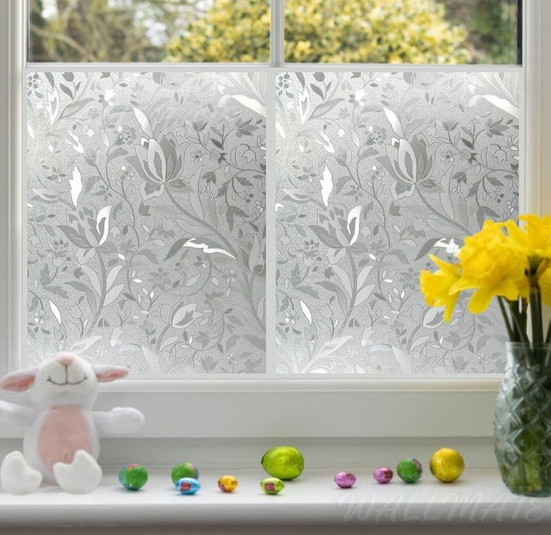 WALLMATE Frosted Vinyl Window Self Adhesive Static Cling No Glue Anti UV Block Privacy Glass Film for Office Window Glass DoorBathroomPrivacy Glass Flower 24X86 INCH - Image 3
