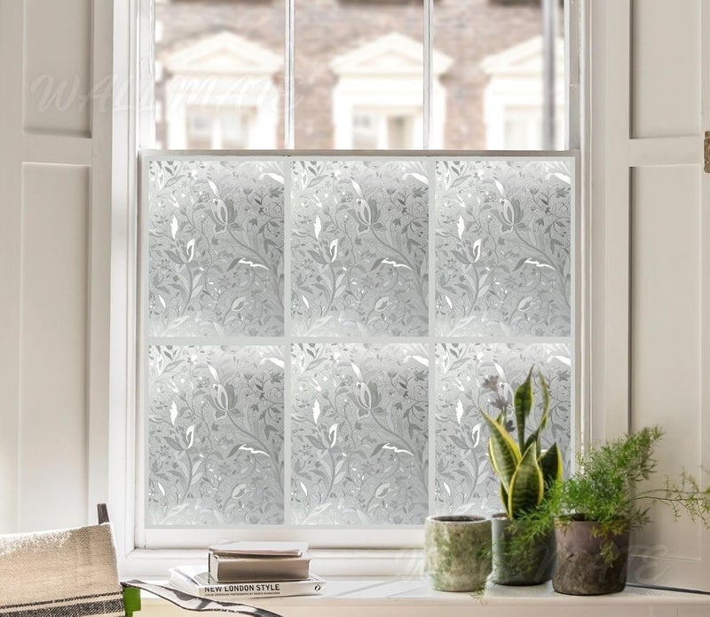 WALLMATE Frosted Vinyl Window Self Adhesive Static Cling No Glue Anti UV Block Privacy Glass Film for Office Window Glass DoorBathroomPrivacy Glass Flower 24X86 INCH - Image 4